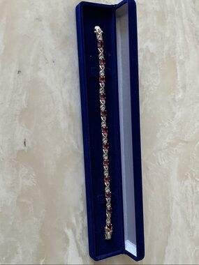 Sterling Silver Bracelet with ruby Gem Accents